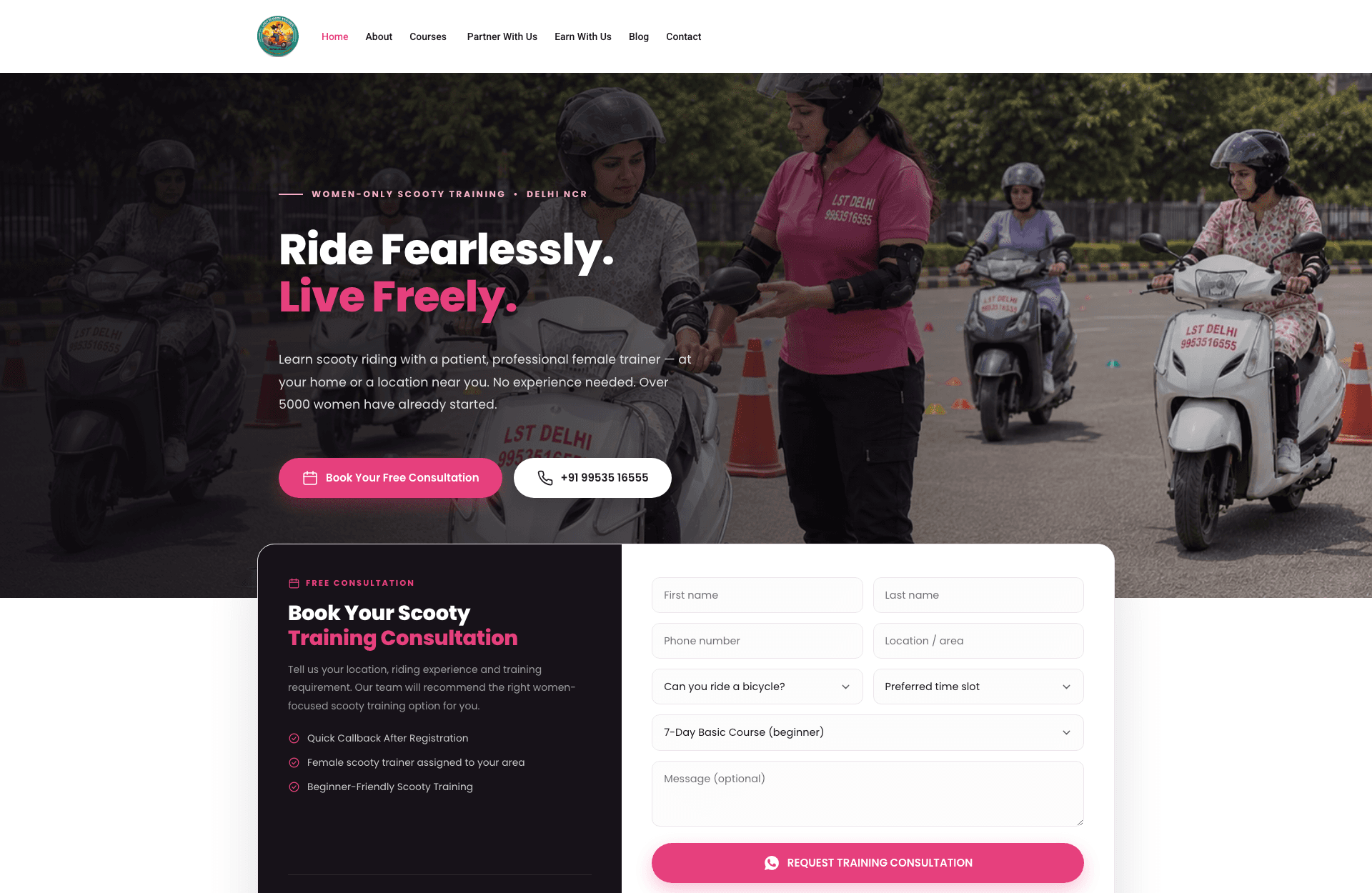 Lady Scooty Trainer — Service / Women's Mobility Training, homepage of the site we built